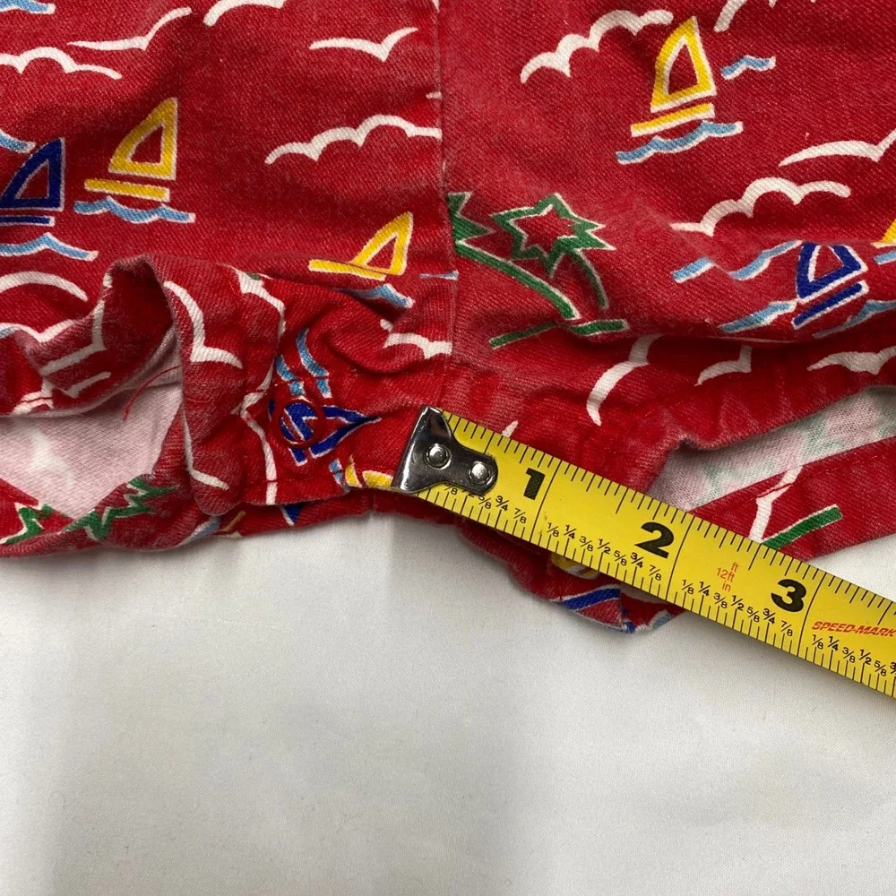 Vintage OshKosh Bgosh Red Nautical Sailboat Tropical Shortalls 12M Made in USA
